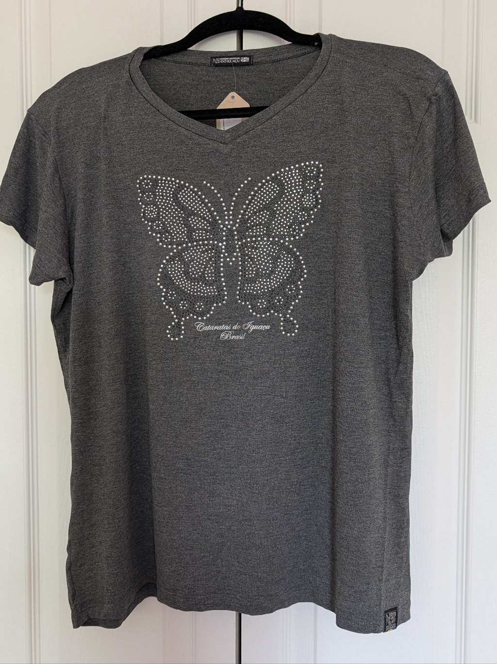 Brazil Iguazu Women's Gray Butterfly Stud Tee